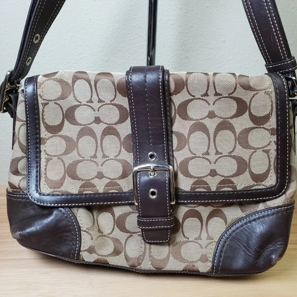 Y2K Coach Soho Bag 4PC Set Brown Signature C Logo Print Buckle‎ Shoulder Purse